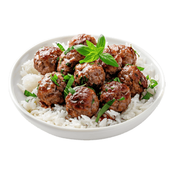 Meat Balls with White Rice in a Bowl on Transparent Background png