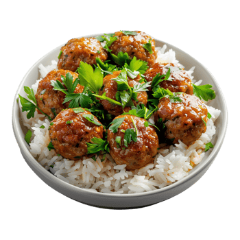 Meat Balls with White Rice in a Bowl on Transparent Background png