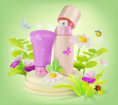 3d Natural Herbal Skin Care Cosmetic Product Concept Background Cartoon Design Style vector