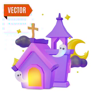 3d House Halloween Concept Cartoon Design Style. vector