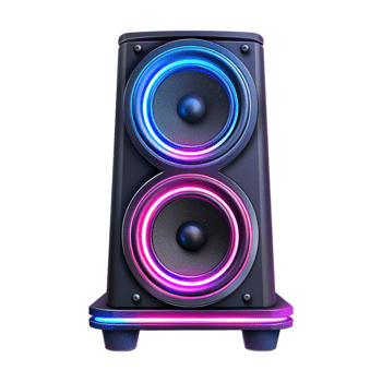 Neon Light Beautiful Music or Sound Speakers on Transparent Background png