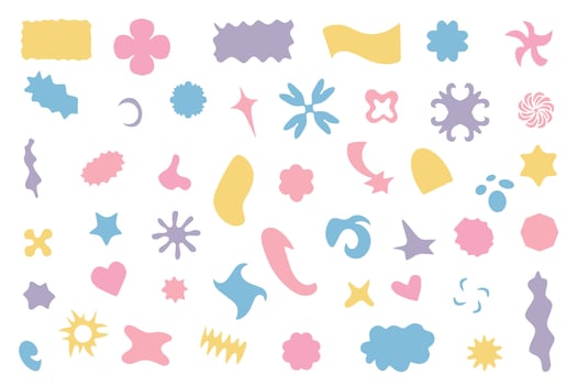 Retro futuristic design elements. Creative collage in Y2K style for social networks, cards, clothing printing. Collection of abstract graphic geometric symbols and objects in Y2K style. vector