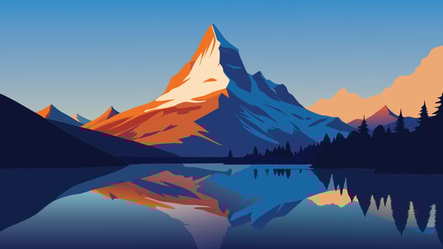 Morning view of Stellisee lake with MatterhornCervino peak on background. Unbelievable autumn scene of Swiss Alps, Zermatt location, Switzerland, Europe flat illustration. vector