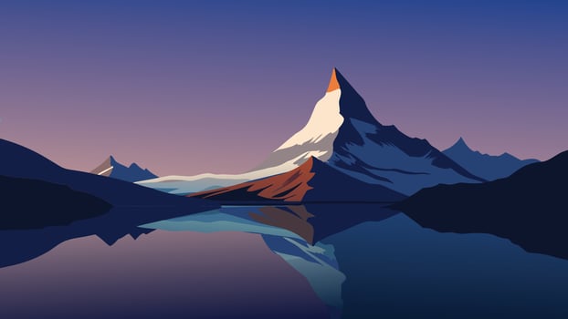Stellisee lake. Splendid evening view of Matterhorn in Swiss Alps, Switzerland, Europe flat illustration vector