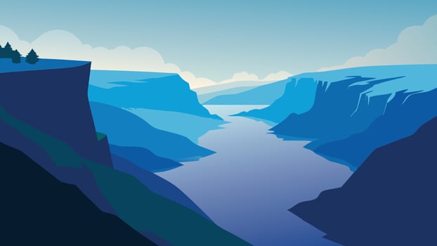 Foggy morning view of popular Norwegian attraction Preikestolen. Great summer scene of the Lysefjorden fjord, located in the Ryfylke area in southwestern Norway flat illustration vector