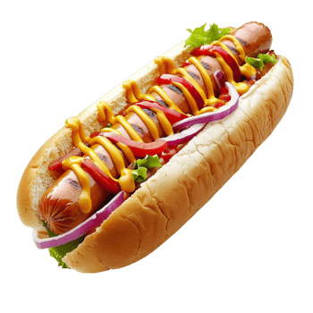 a hot dog with ketchup and onions on it png