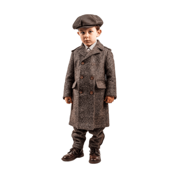 Young Boy Standing and Wearing Long Coat on Transparent Background png