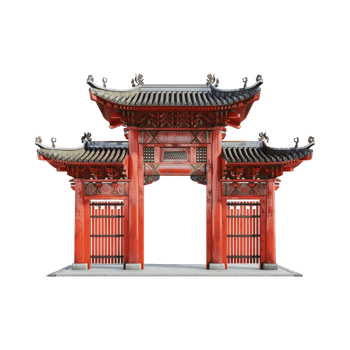 Simple Paifang Red Chinese Gate on Transparent Background png
