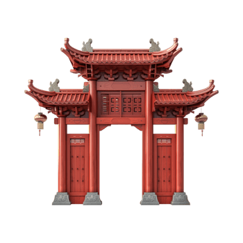 Simple Paifang Red Chinese Gate on Transparent Background png