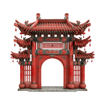 Simple Paifang Red Chinese Gate on Transparent Background png