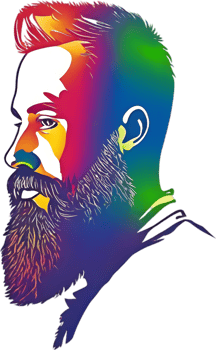 Rainbow-hued full beard adorns man's vibrant portrait. AI-generated. png