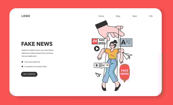 Fake news web banner or landing page. Manipulation and control vector