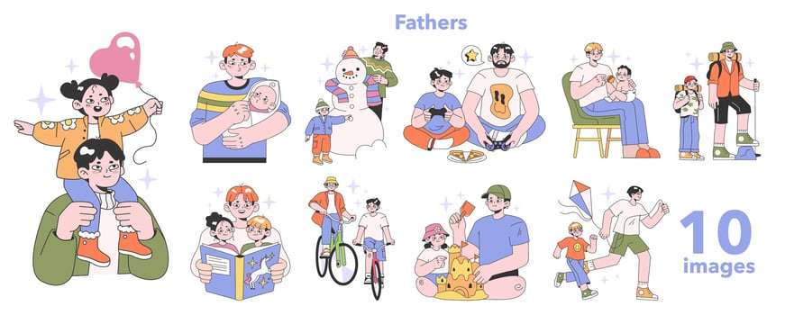 Father and children relationships set. Happy loving family, positive parenting vector