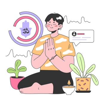Mental health tracker. Character using electronic gadget to monitor vector