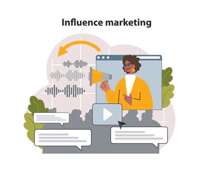 Influencer marketing. Digital promotion in social networks. Website vector