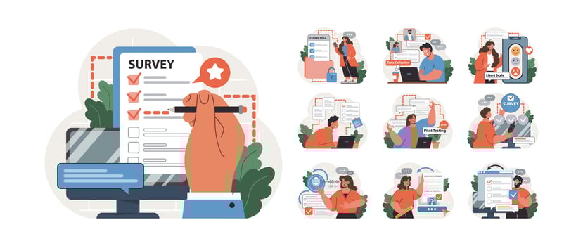 Public opinion polling set. Character participation in an online vector