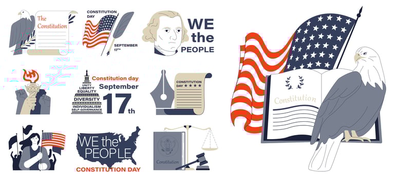 American constitution day set. National USA holiday on September 17th. vector
