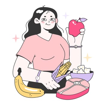 Personalized nutrition. Mindful and healthy diet, full of fruits, vegetables vector