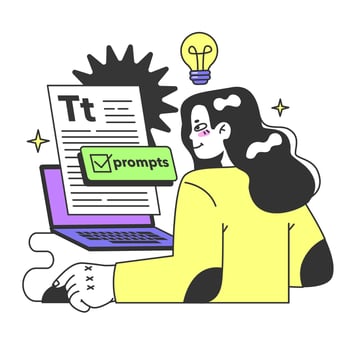 Young female prompt-engineer writing a prompt to a artificial neuron vector