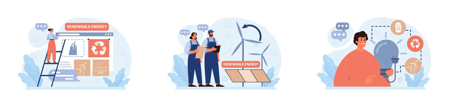 Renewable power set. Sustainable electricity consumption. Energy vector