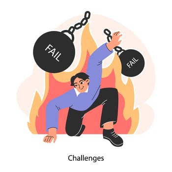 Challenge. Self-motivation and efficacy. Character overcoming obstacles vector