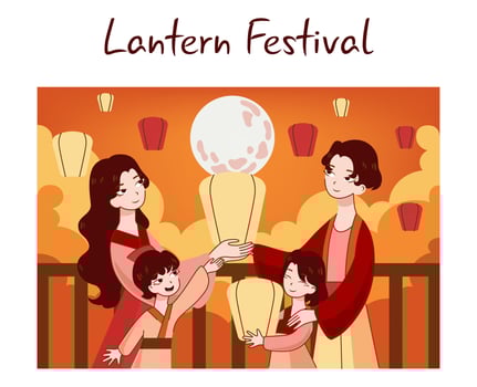 Asian culture. Traditional chinese festivity. Happy characters family celebrate vector