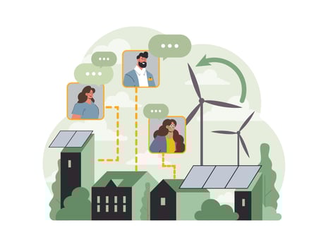Sustainability. Renewable power generation by windfarm. Energy generation vector