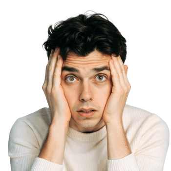 Young man feeling anxious and stressed with hands on face for emotional concept png