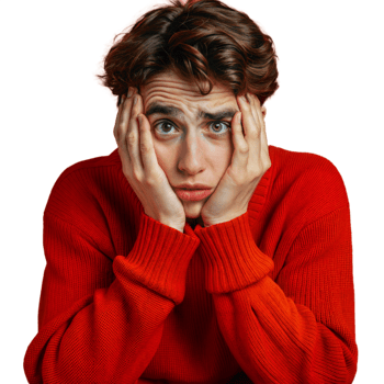 Person feeling anxious and stressed with hands on face on a transparent background png