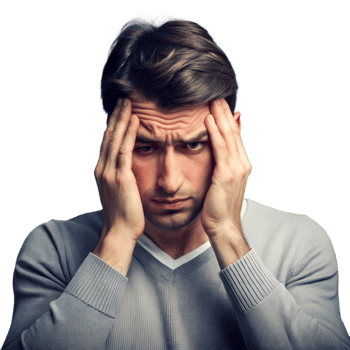 A man experiencing anxiety and stress shown in a close-up portrait on a transparent background png