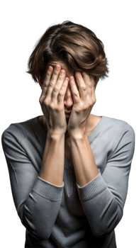 Person feeling anxious and showing signs of stress on transparent background png