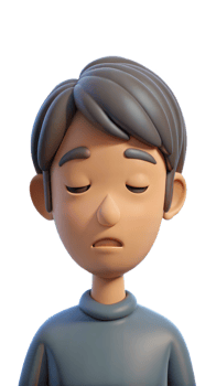 Animated person feeling tired and sleepy with eyes closed on transparent background png