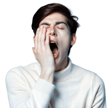 Young person yawning and feeling tired with hand on face on transparent background png