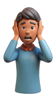 A 3D illustration of a person holding their head in pain suggesting stress or frustration png