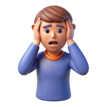 Cartoon character holding head in pain on a transparent background png