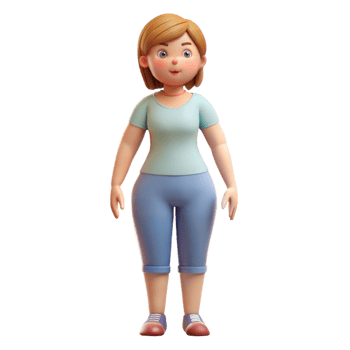 3D cartoon woman character in casual attire with a neutral expression on transparent background png
