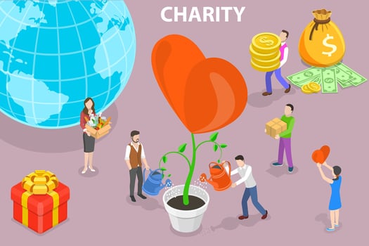 3D Isometric Flat Conceptual Illustration of Charity Help Campaign. vector