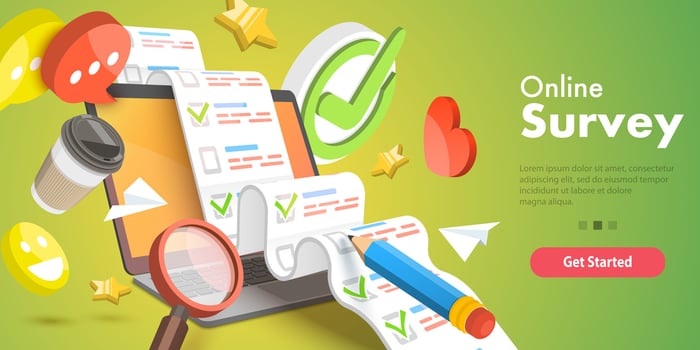 3D Isometric Flat Conceptual Illustration of Online Survey. vector