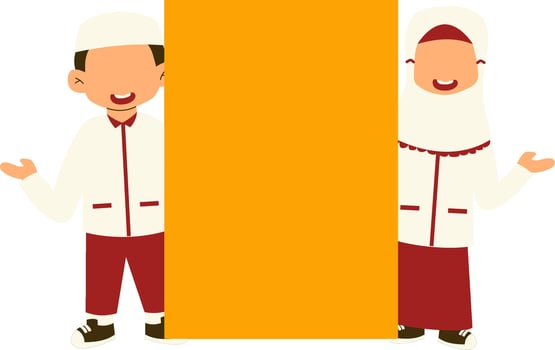 Indonesian elementary school student holding banner vector