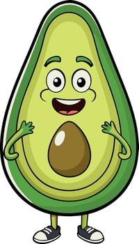 A cartoon avocado is smiling and holding its stomach open vector
