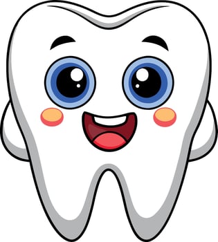 A cartoon tooth with blue eyes and a big smile vector
