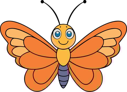 A cartoonish orange butterfly with a smile on its face vector