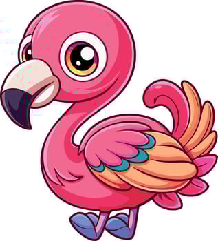 A cartoon flamingo with pink feathers and orange beak vector