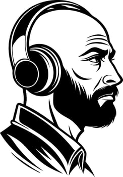 A man with a beard and headphones on his head vector