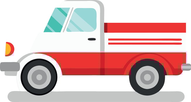 A red and white truck is parked on a white background vector