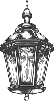 Vintage lantern pendant lamp industrial style full with engraving style black color only vector