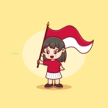 premium cute girl holding indonesian flag. Independence Day . Chibi cartoons. vector