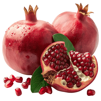Fresh Pomegranates with Leaves and Stems png