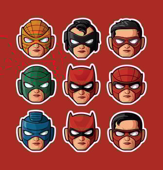 Superheroes printable stickers clipart illustration set vector