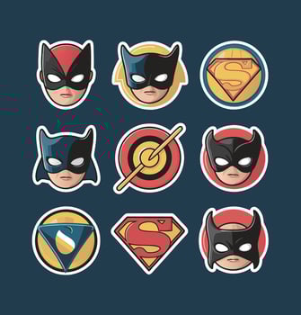 Superheroes printable stickers clipart illustration set vector